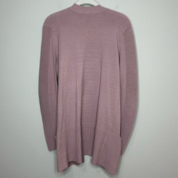 Devotion by Cyrus Open Cardigan Sweater Size M Ribbed Dusty Pink Front Pockets - Picture 6 of 8